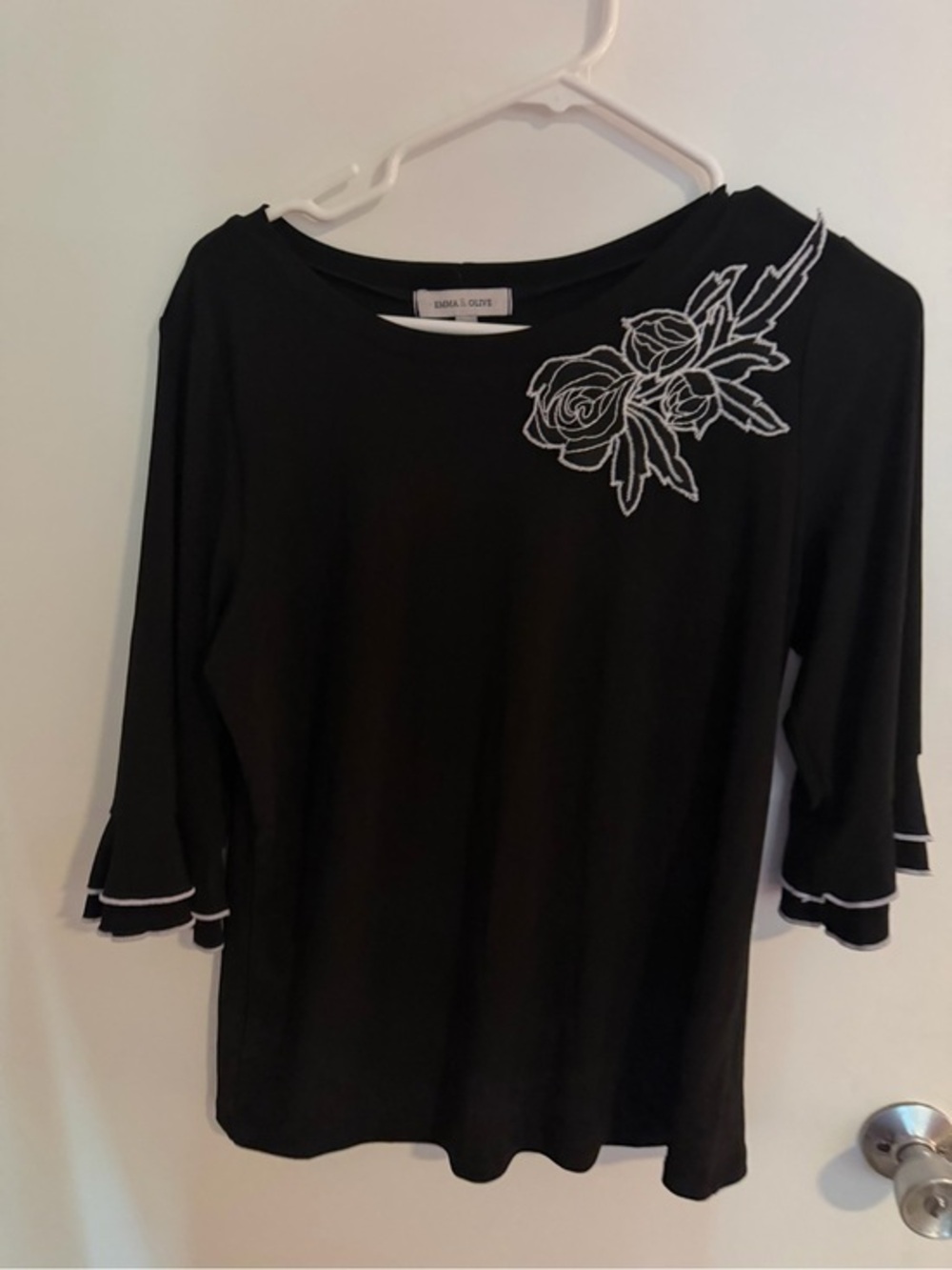 Black Floral-Embroidered Women's Top